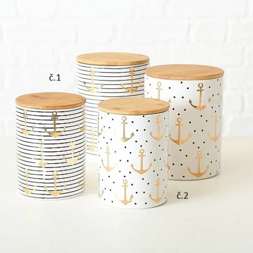 Keramické dózy s bambusovým víkem Anchor - set 2 ks