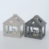 Kovový lampáš Zimný domček 16 cm - šedý