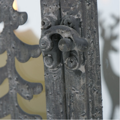 Kovový lampáš Zimný domček 16 cm - šedý