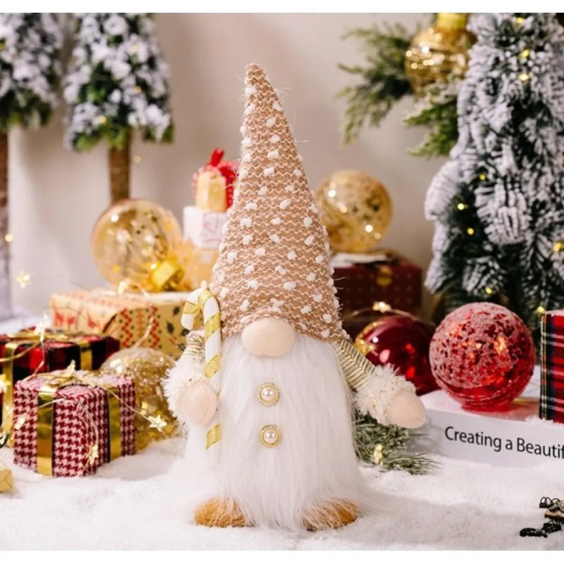 Svítící vánoční skřítek - 32 cm zlatý