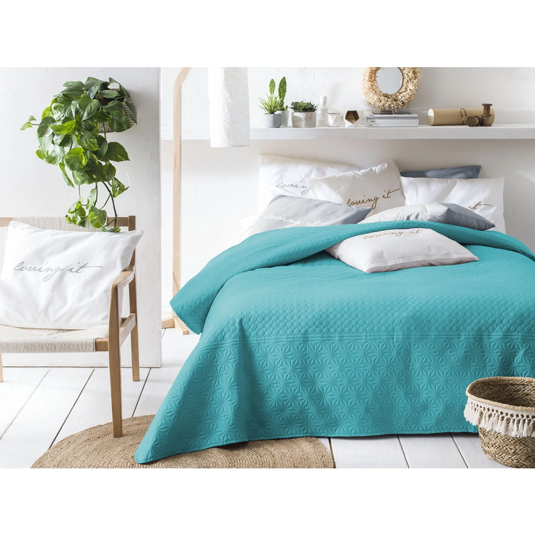 Obojstranný prehoz na posteľ Bueno - tyrkysový & svetlo sivý 200x220 cm