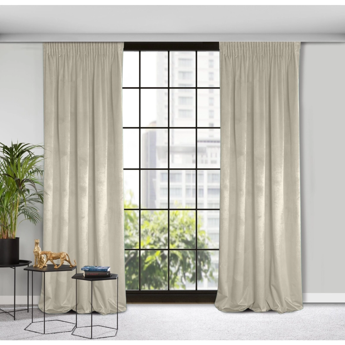 Designová závěs Rosa z jemného sametu - 135x300 cm - béžový uchycení řasící páska