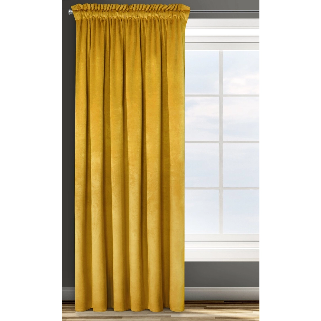 Dizajnový záves Rosa z jemného zamatu - 135x300 cm - horčicový uchytenie riasiaca páska