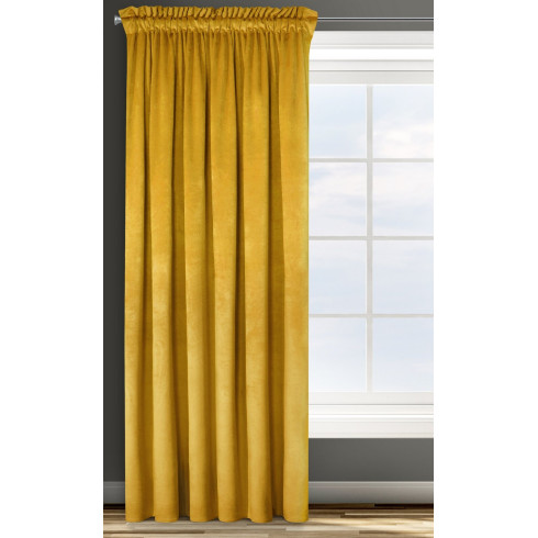 Dizajnový záves Rosa z jemného zamatu - 135x300 cm - horčicový uchytenie riasiaca páska