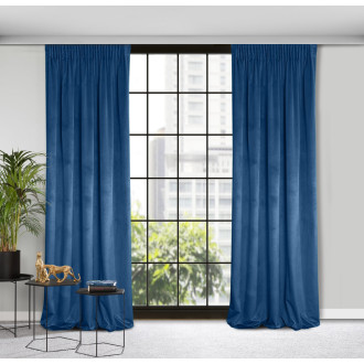 Dizajnový záves Rosa z jemného zamatu - 135x300 cm - modrý uchytenie riasiaca páska