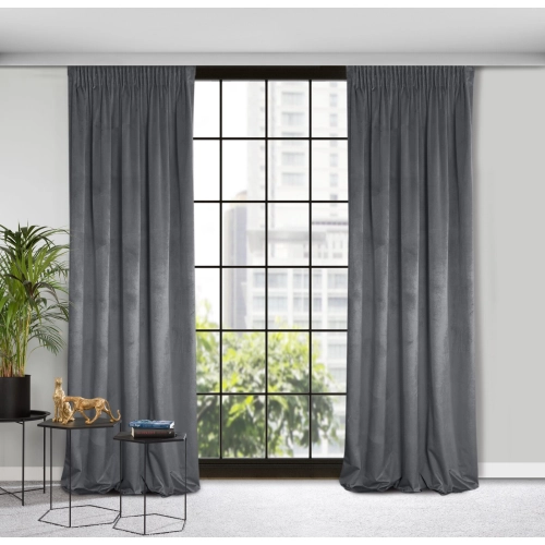 Designová závěs Rosa z jemného sametu - 135x300 cm - šedý uchycení řasící páska