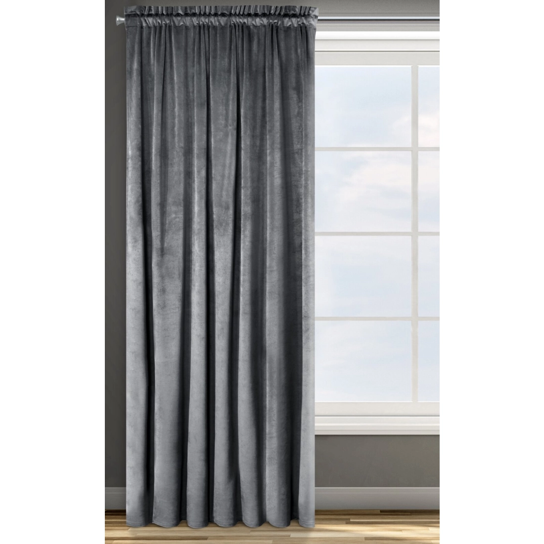 Designová závěs Rosa z jemného sametu - 135x300 cm - šedý uchycení řasící páska