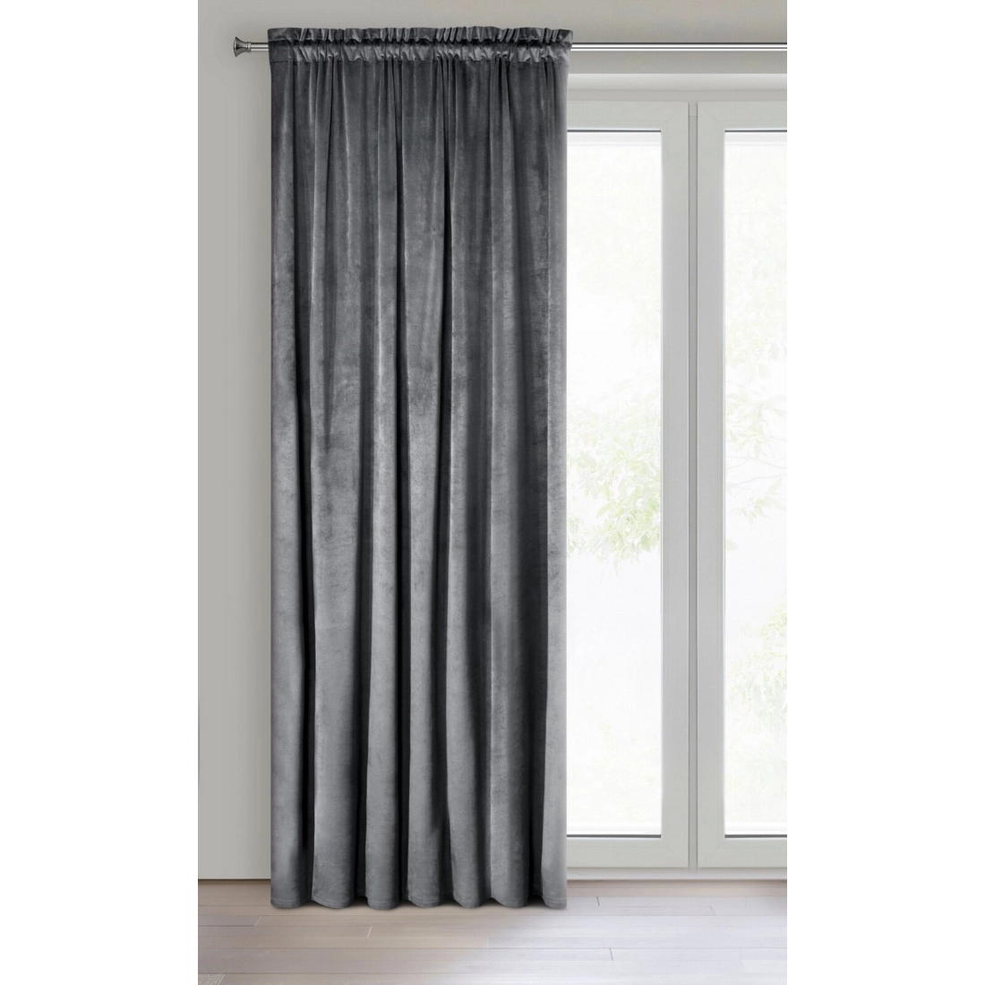 Designová závěs Rosa z jemného sametu - 135x300 cm - šedý uchycení řasící páska