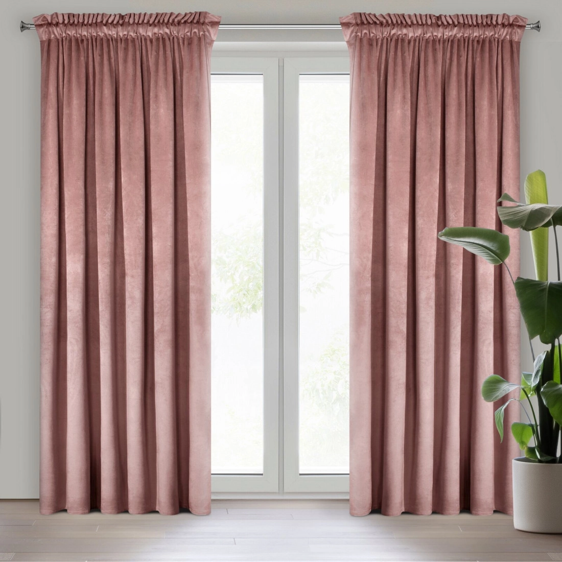 Dizajnový záves Rosa z jemného zamatu - 135x300 cm - tmavo ružový uchytenie riasiaca páska