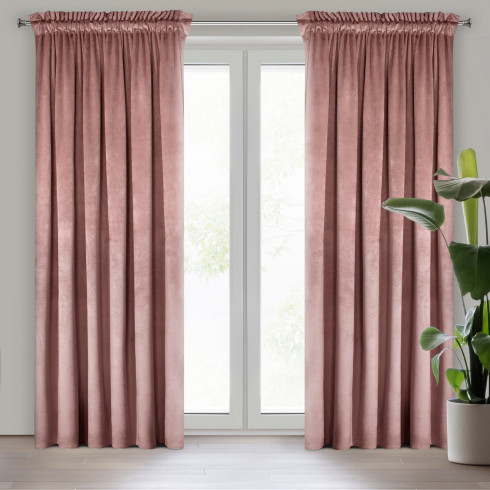 Dizajnový záves Rosa z jemného zamatu - 135x300 cm - tmavo ružový uchytenie riasiaca páska