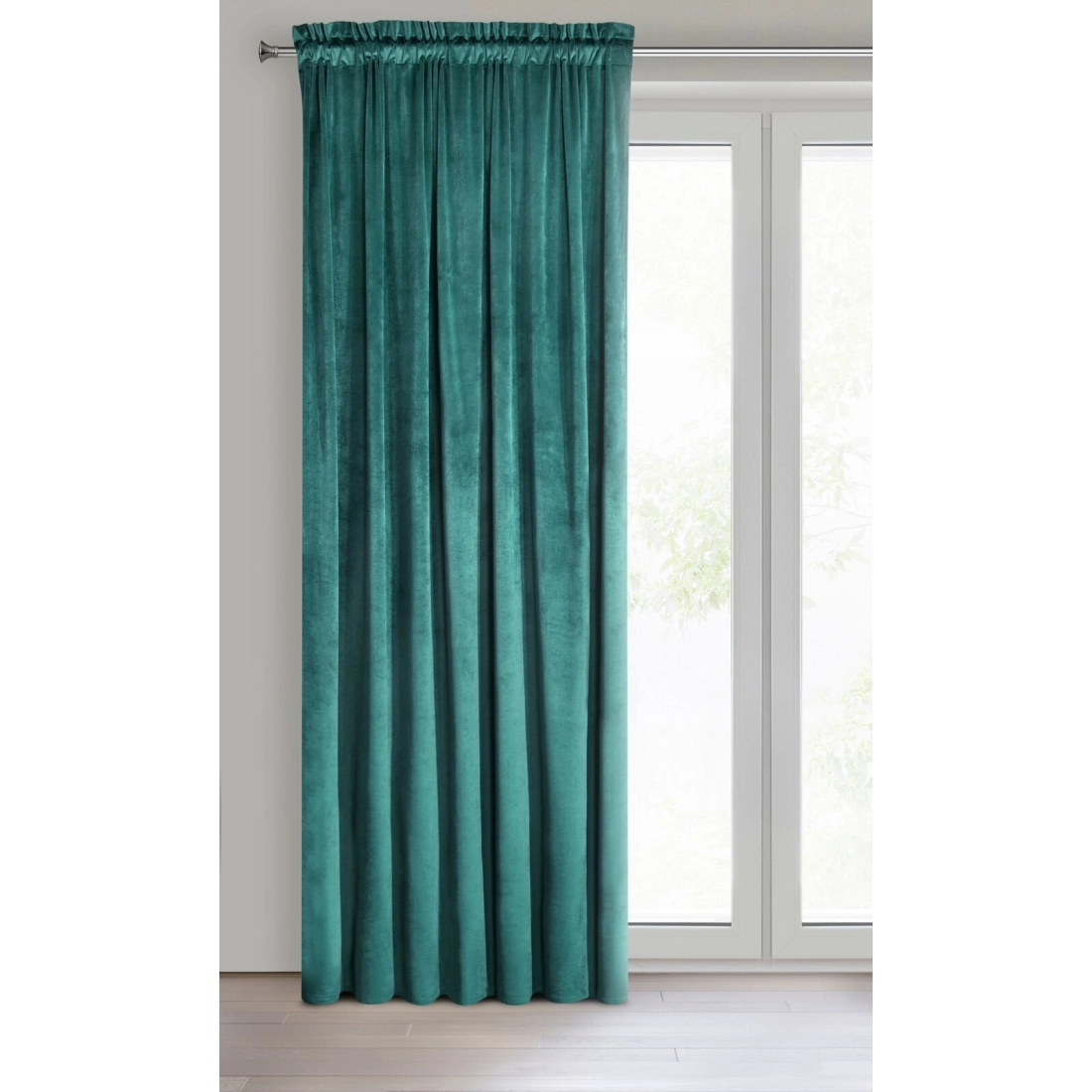 Dizajnový záves Rosa z jemného zamatu - 135x300 cm - tmavo tyrkysový uchytenie riasiaca páska