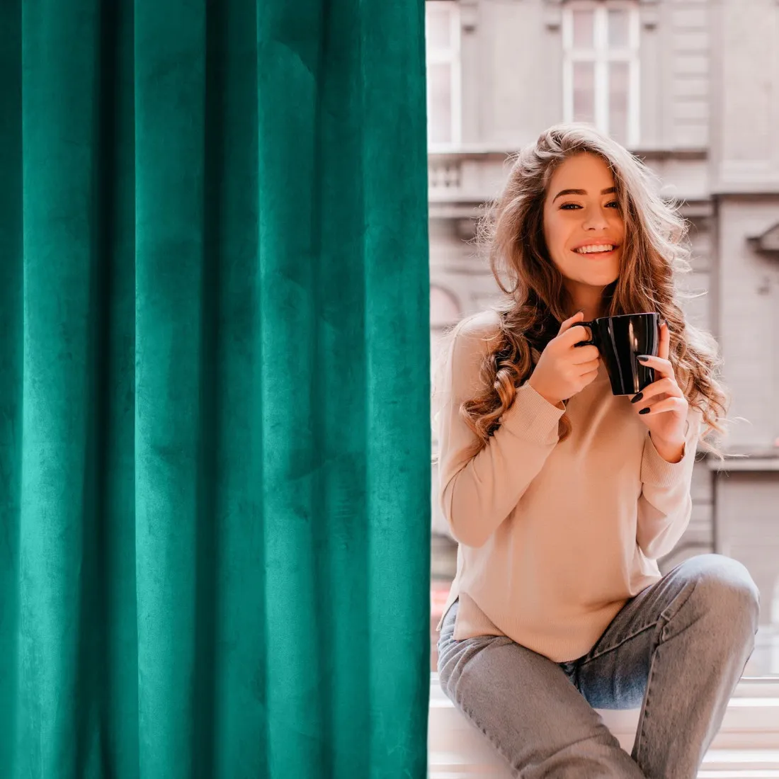 Dizajnový záves Rosa z jemného zamatu - 135x300 cm - tmavo tyrkysový uchytenie riasiaca páska