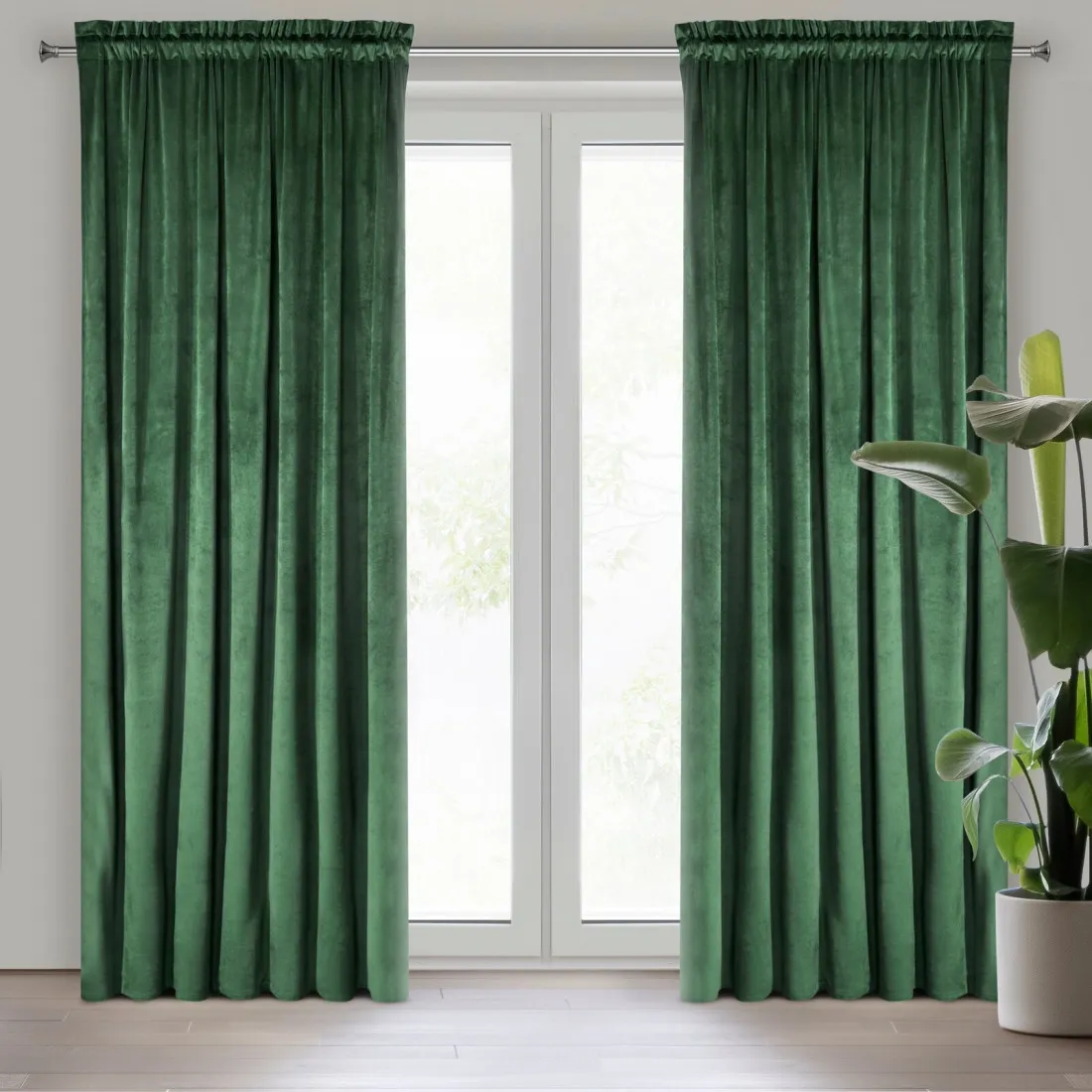 Dizajnový záves Rosa z jemného zamatu - 135x300 cm - zelený uchytenie riasiaca páska