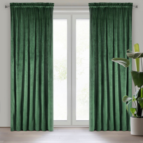 Dizajnový záves Rosa z jemného zamatu - 135x300 cm - zelený uchytenie riasiaca páska
