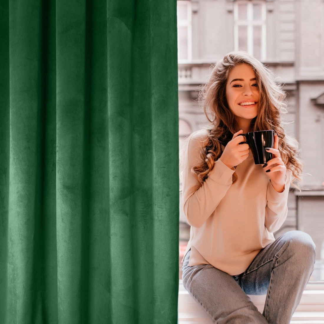 Dizajnový záves Rosa z jemného zamatu - 135x300 cm - zelený uchytenie riasiaca páska