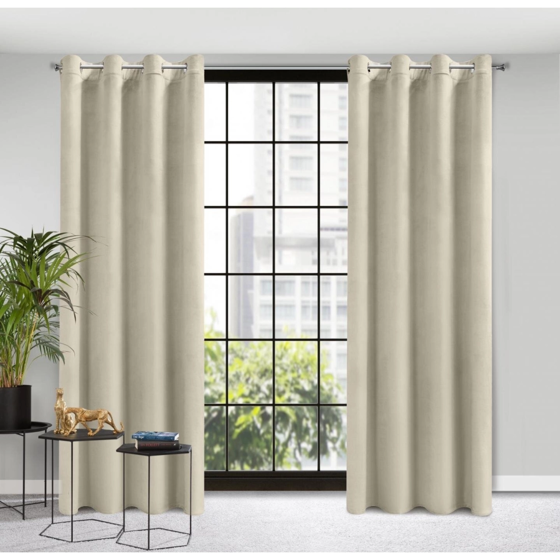 Dizajnový záves Rosa z jemného zamatu - 140x250 cm - bežový uchytenie dekoračné kolieska