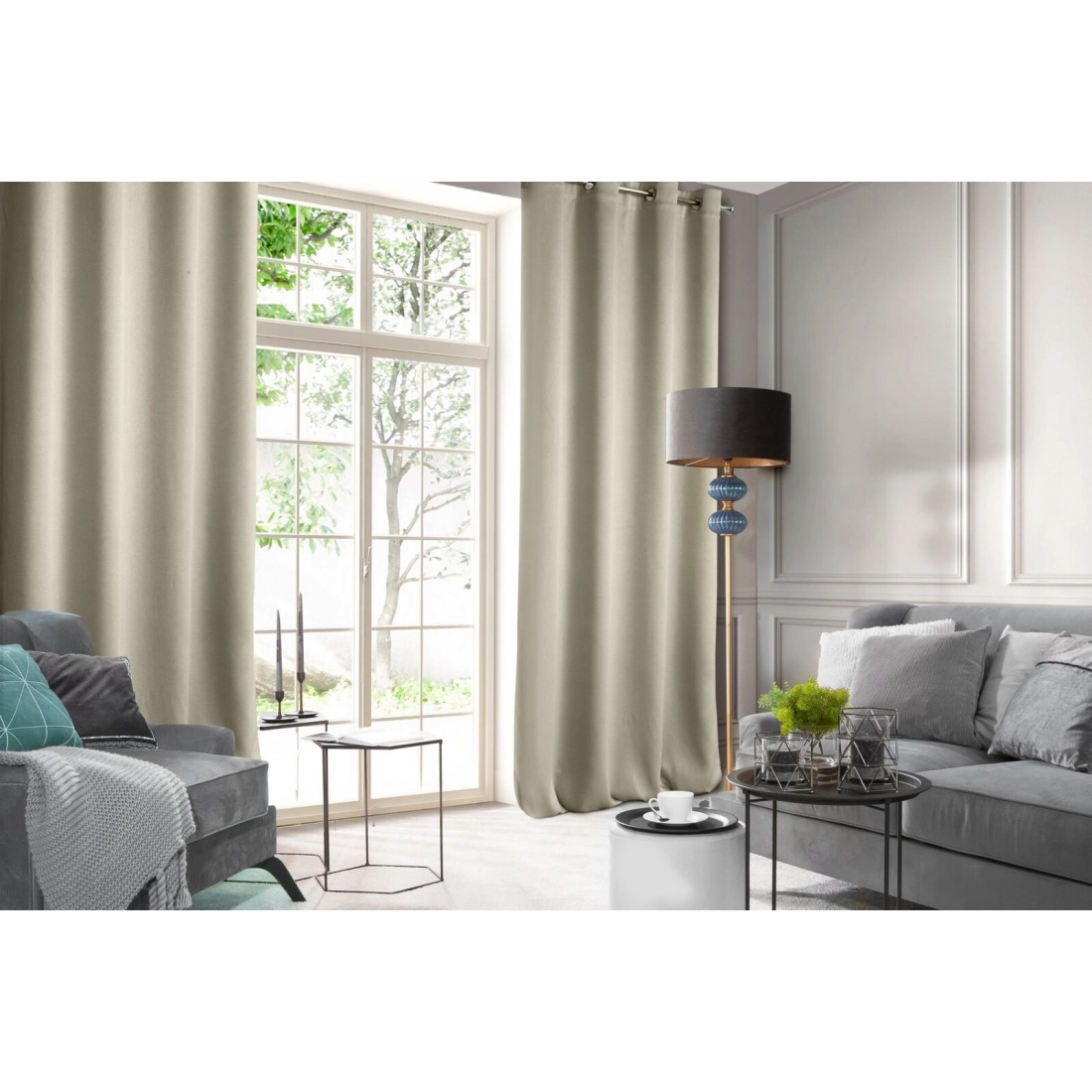 Dizajnový záves Rosa z jemného zamatu - 140x250 cm - bežový uchytenie dekoračné kolieska