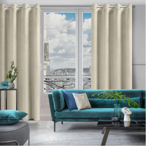 Dizajnový záves Rosa z jemného zamatu - 140x250 cm - bežový uchytenie dekoračné kolieska