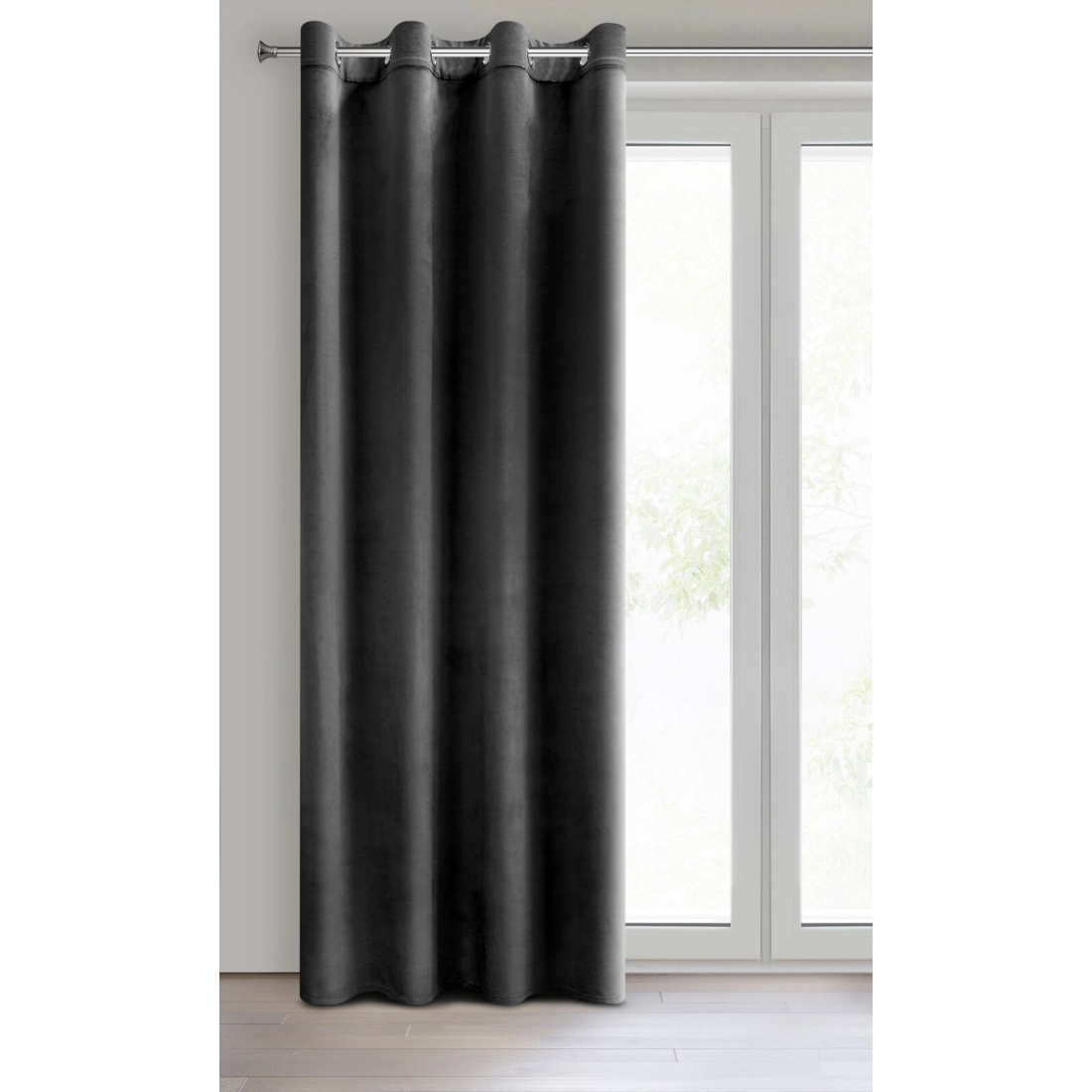 Dizajnový záves Rosa z jemného zamatu - 140x250 cm - čierny uchytenie dekoračné kolieska