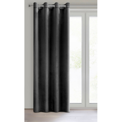 Dizajnový záves Rosa z jemného zamatu - 140x250 cm - čierny uchytenie dekoračné kolieska