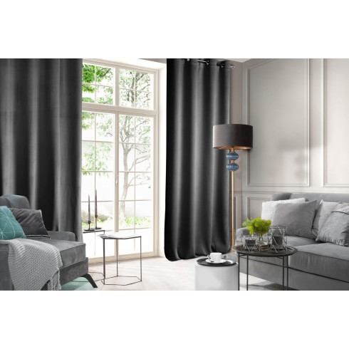 Dizajnový záves Rosa z jemného zamatu - 140x250 cm - čierny uchytenie dekoračné kolieska