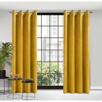 Dizajnový záves Rosa z jemného zamatu - 140x250 cm - horčicový uchytenie dekoračné kolieska
