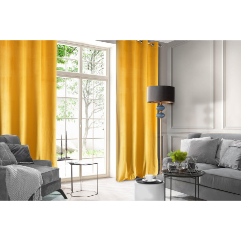 Dizajnový záves Rosa z jemného zamatu - 140x250 cm - horčicový uchytenie dekoračné kolieska