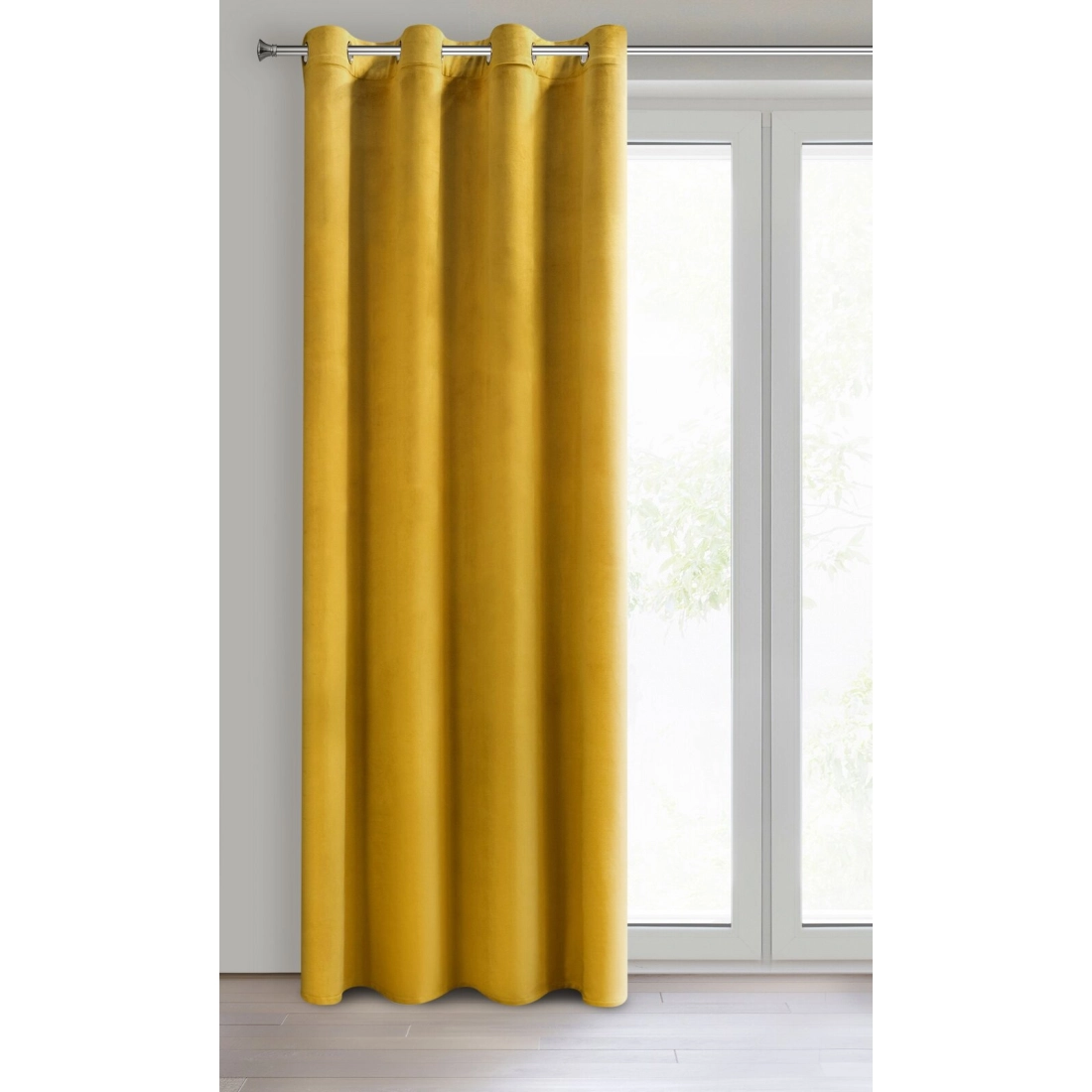 Rosa dizájnfüggöny finom bársonyból - 140 x 250 cm - mustársárga, rögzítés: dekoratív karikák