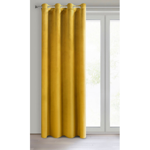Dizajnový záves Rosa z jemného zamatu - 140x250 cm - horčicový uchytenie dekoračné kolieska