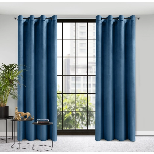 Designová závěs Rosa z jemného sametu - 140x250 cm - modrý uchycení dekorační kroužky