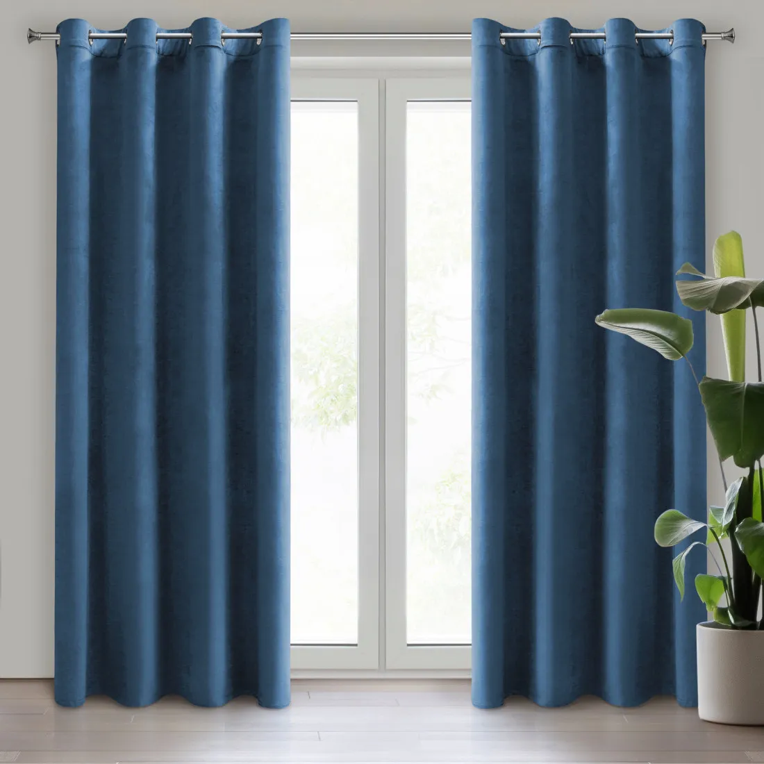 Rosa dizájnfüggöny finom bársonyból - 140 x 250 cm - kék, dekoratív gyűrűs rögzítéssel