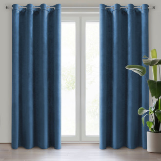 Dizajnový záves Rosa z jemného zamatu - 140x250 cm - modrý uchytenie dekoračné kolieska