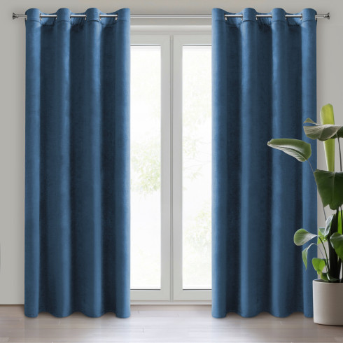 Designová závěs Rosa z jemného sametu - 140x250 cm - modrý uchycení dekorační kroužky