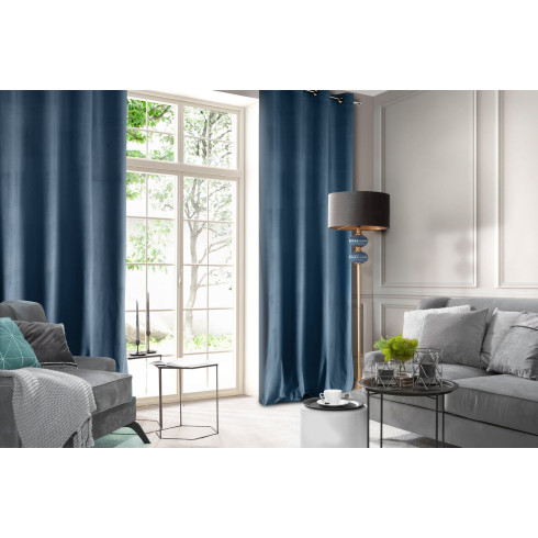 Designová závěs Rosa z jemného sametu - 140x250 cm - modrý uchycení dekorační kroužky