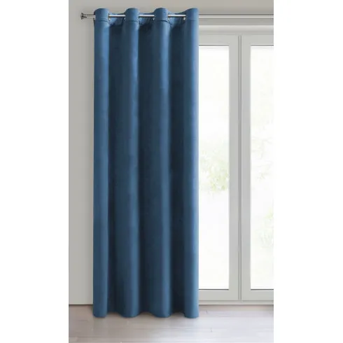 Designová závěs Rosa z jemného sametu - 140x250 cm - modrý uchycení dekorační kroužky