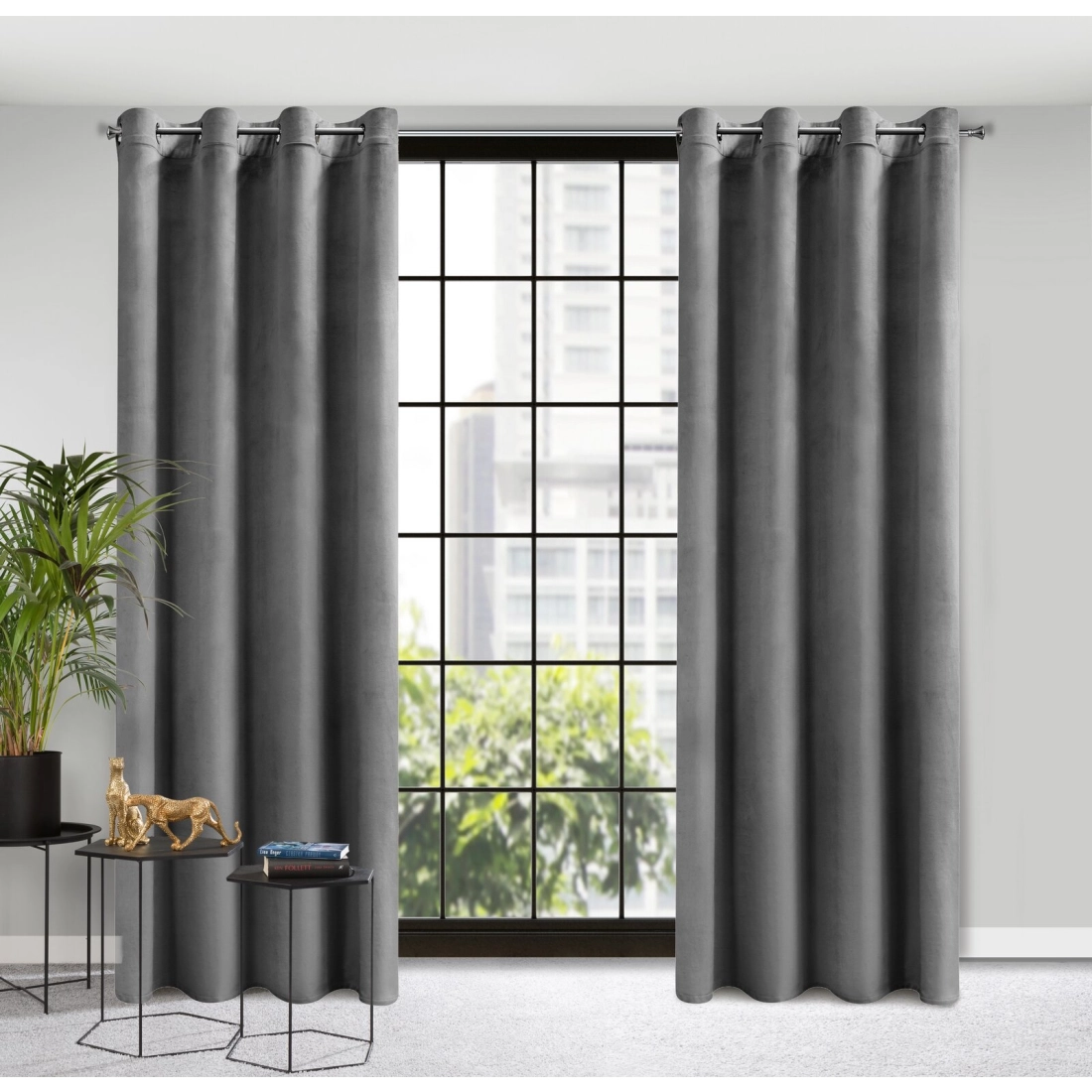 Dizajnový záves Rosa z jemného zamatu - 140x250 cm - šedý uchytenie dekoračné kolieska