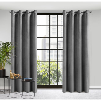 Dizajnový záves Rosa z jemného zamatu - 140x250 cm - šedý uchytenie dekoračné kolieska