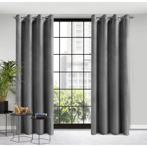 Dizajnový záves Rosa z jemného zamatu - 140x250 cm - šedý uchytenie dekoračné kolieska