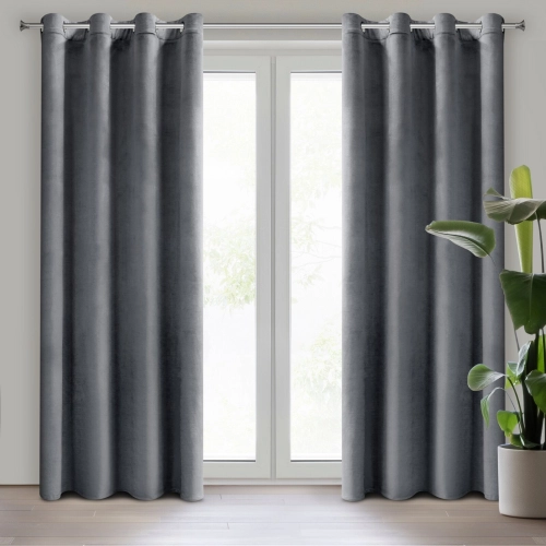 Designová závěs Rosa z jemného sametu - 140x250 cm - šedý uchycení dekorativní kroužky