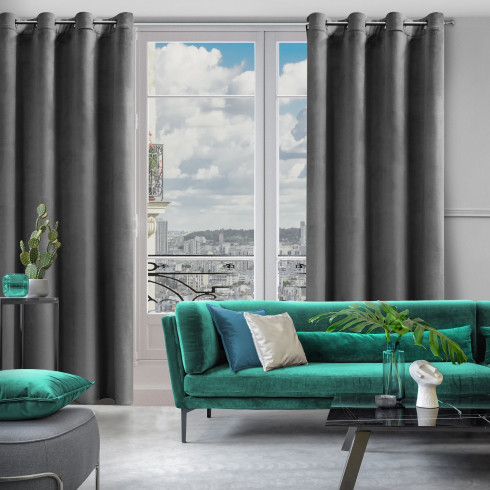 Dizajnový záves Rosa z jemného zamatu - 140x250 cm - šedý uchytenie dekoračné kolieska