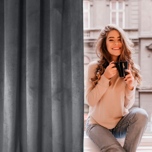 Dizajnový záves Rosa z jemného zamatu - 140x250 cm - šedý uchytenie dekoračné kolieska