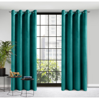 Dizajnový záves Rosa z jemného zamatu - 140x250 cm - tmavo tyrkysový uchytenie dekoračné kolieska