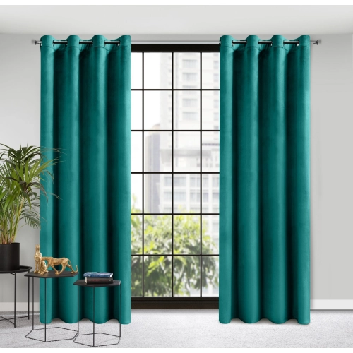 Designový závěs Rosa z jemného sametu - 140x250 cm - tmavě tyrkysový uchycení dekorační kroužky