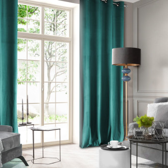 Dizajnový záves Rosa z jemného zamatu - 140x250 cm - tmavo tyrkysový uchytenie dekoračné kolieska