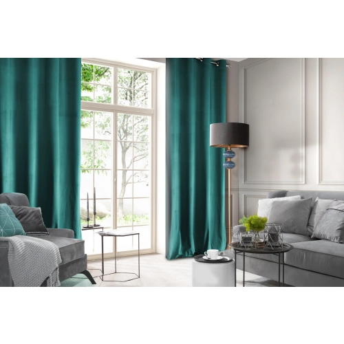 Designový závěs Rosa z jemného sametu - 140x250 cm - tmavě tyrkysový uchycení dekorační kroužky