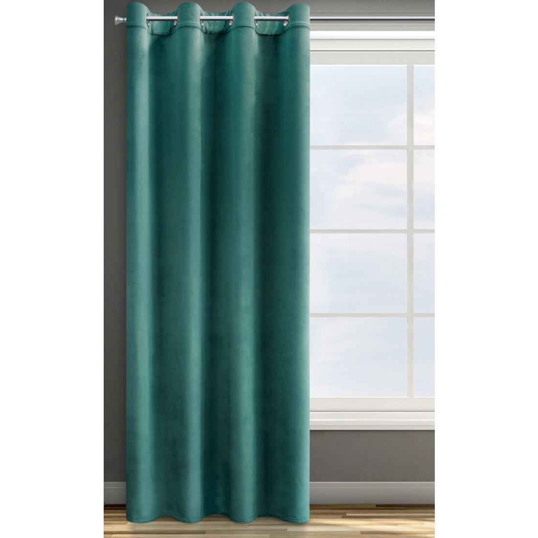 Rosa dizájnfüggöny finom bársonyból - 140 x 250 cm - sötét türkiz, rögzítés: dekoratív karikák