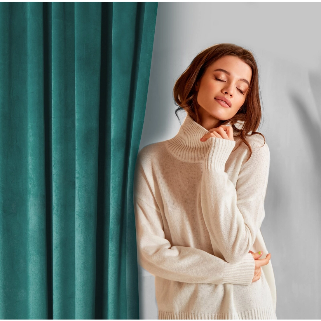 Rosa dizájnfüggöny finom bársonyból - 140 x 250 cm - sötét türkiz, rögzítés: dekoratív karikák