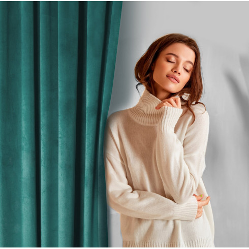 Dizajnový záves Rosa z jemného zamatu - 140x250 cm - tmavo tyrkysový uchytenie dekoračné kolieska