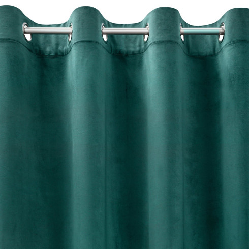 Dizajnový záves Rosa z jemného zamatu - 140x250 cm - tmavo tyrkysový uchytenie dekoračné kolieska