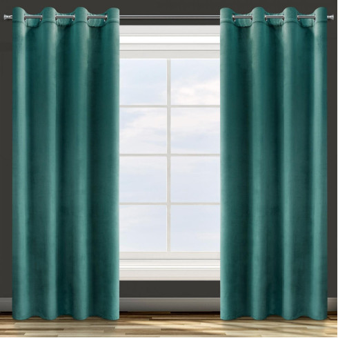 Dizajnový záves Rosa z jemného zamatu - 140x250 cm - tmavo tyrkysový uchytenie dekoračné kolieska